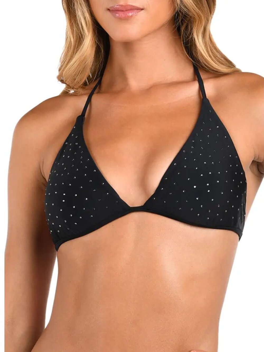 L'AGENCE 'Annabelle Shine' Crystal-Embellished Bikini Swimsuit Top, Black